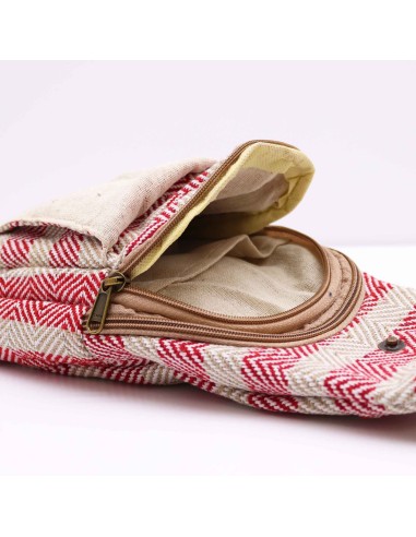 Sac bandoulière en coton naturel – Marron clair & rose