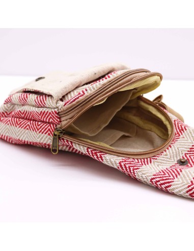 Sac bandoulière en coton naturel – Marron clair & rose