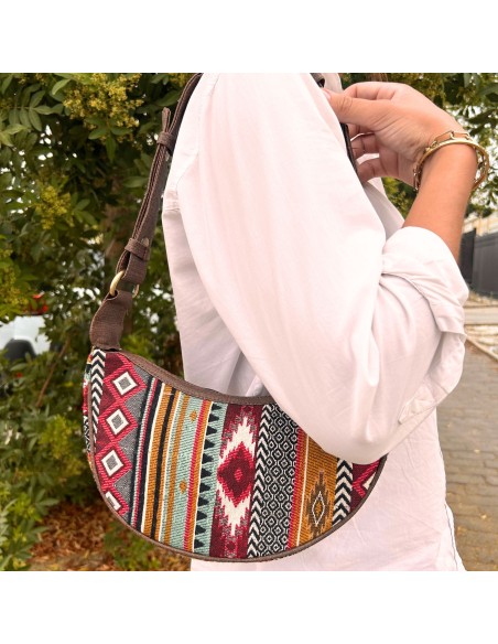 Sac hobo jacquard – Tons marron profonds (bandoulière marron)