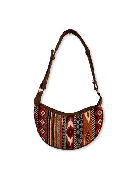 Sac hobo jacquard – Tons marron profonds (bandoulière marron)