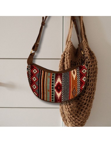 Sac hobo jacquard – Tons marron profonds (bandoulière marron)