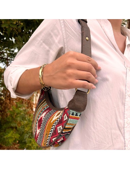 Sac hobo jacquard – Tons marron profonds (bandoulière marron)