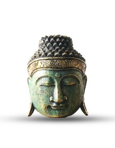 Tête de Bouddha décorative vert brillant – Sérénité moderne