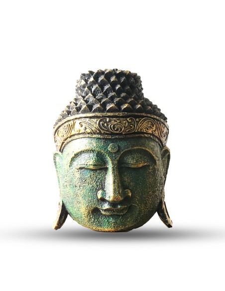 Tête de Bouddha décorative vert brillant – Sérénité moderne