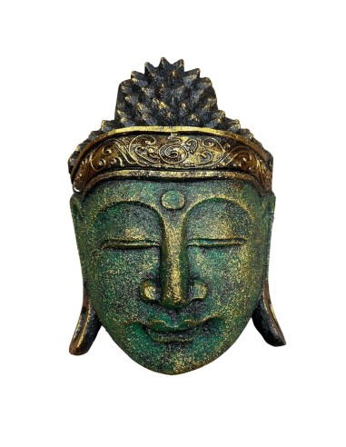 Tête de Bouddha décorative vert brillant – Sérénité moderne