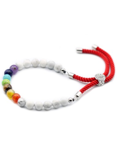 Bracelet fil rouge – Howlite blanche & chakras