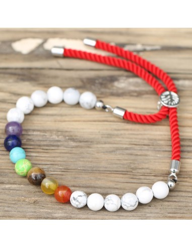 Bracelet fil rouge – Howlite blanche & chakras