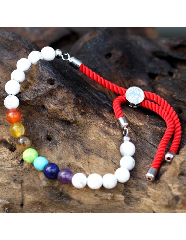 Bracelet fil rouge – Howlite blanche & chakras