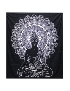 Colcha & tenture Bouddha noir & blanc – Paix intérieure
