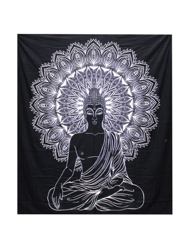 Colcha & tenture Bouddha noir & blanc – Paix intérieure