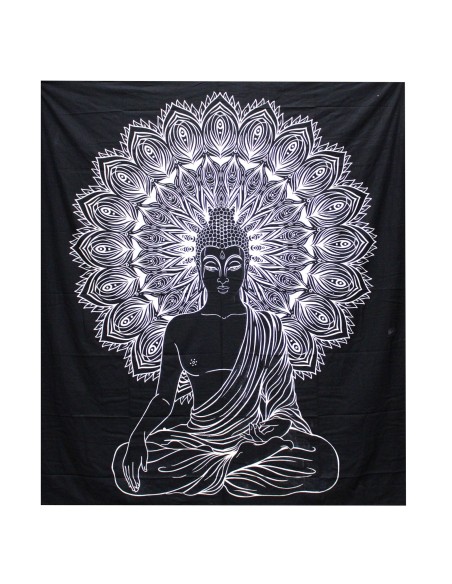 Colcha & tenture Bouddha noir & blanc – Paix intérieure