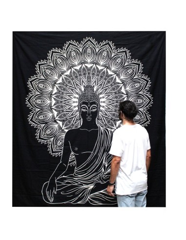 Colcha & tenture Bouddha noir & blanc – Paix intérieure