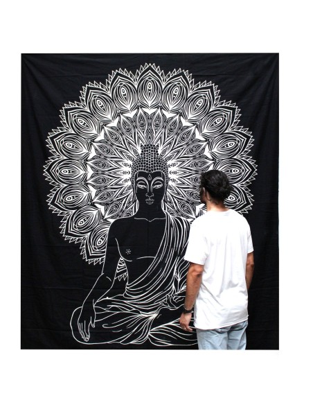 Colcha & tenture Bouddha noir & blanc – Paix intérieure