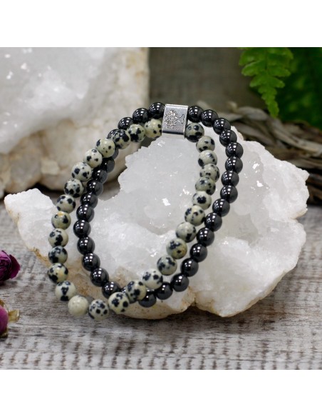 Bracelet magnétique en jaspe dalmatien – Stabilité zen