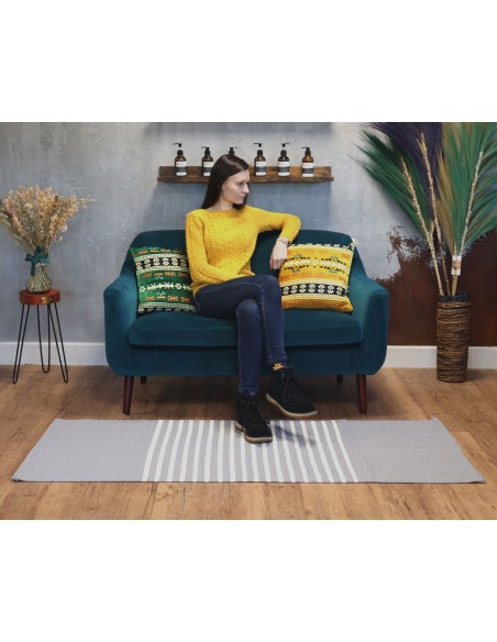 Tapis indien en coton tissé – Gris zen