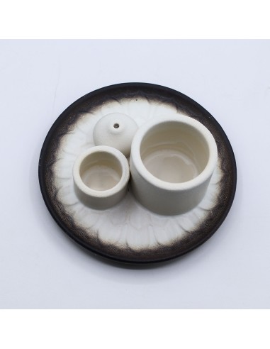 Support céramique pour palo santo & encens – Mandala blanc et gris