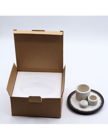 Support céramique pour palo santo & encens – Mandala blanc et gris