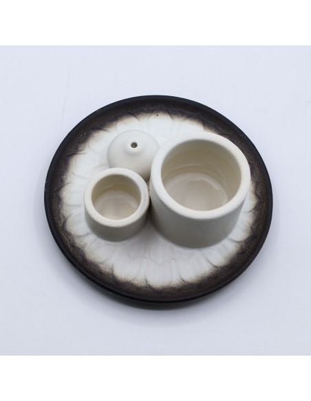 Support céramique pour palo santo & encens – Mandala blanc et gris