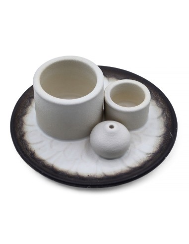 Support céramique pour palo santo & encens – Mandala blanc et gris