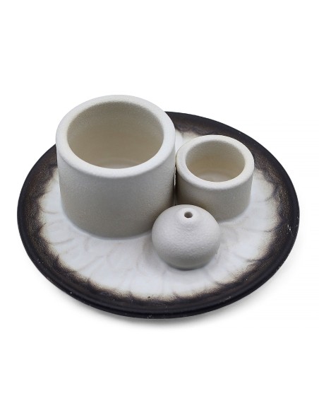 Support céramique pour palo santo & encens – Mandala blanc et gris