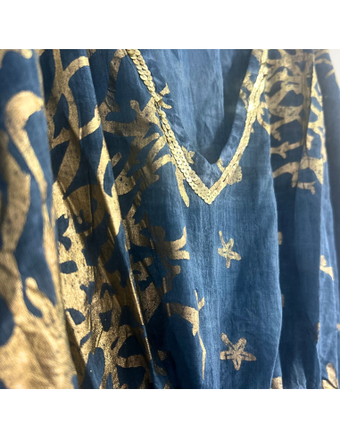 Kaftan Nomad Sari – Bleu marine & corail doré