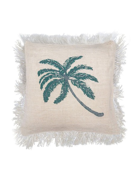 Housse de coussin en lin palmier – Esprit tropical zen