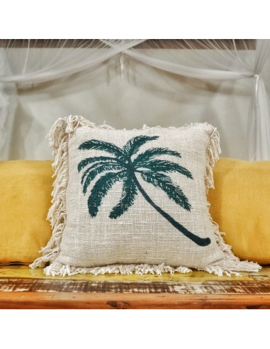 Housse de coussin en lin palmier – Esprit tropical zen