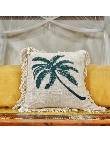 Housse de coussin en lin palmier – Esprit tropical zen