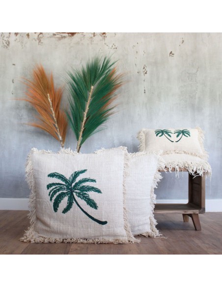 Housse de coussin en lin palmier – Esprit tropical zen