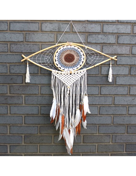 Attrape-rêves macramé œil protecteur – Tons naturels