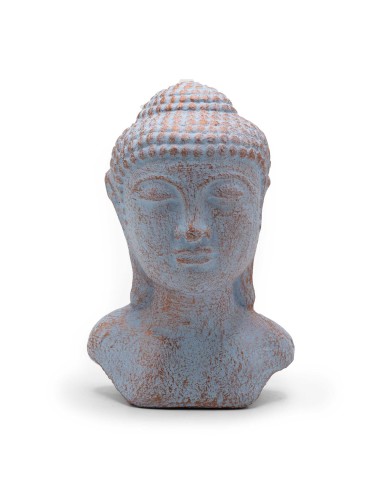 Tête de Bouddha méditatif – Nuances cuivre & bleu