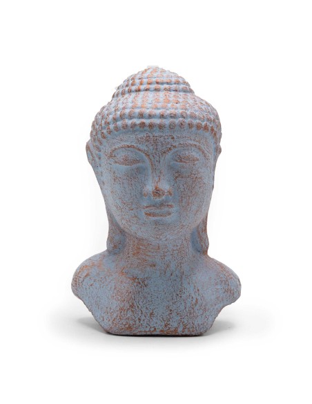 Tête de Bouddha méditatif – Nuances cuivre & bleu