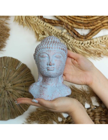 Tête de Bouddha méditatif – Nuances cuivre & bleu