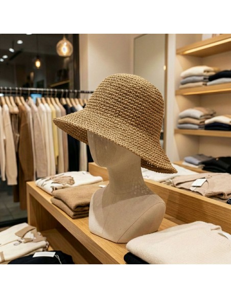 Chapeau de soleil Nomad Sari en paille – Brun naturel