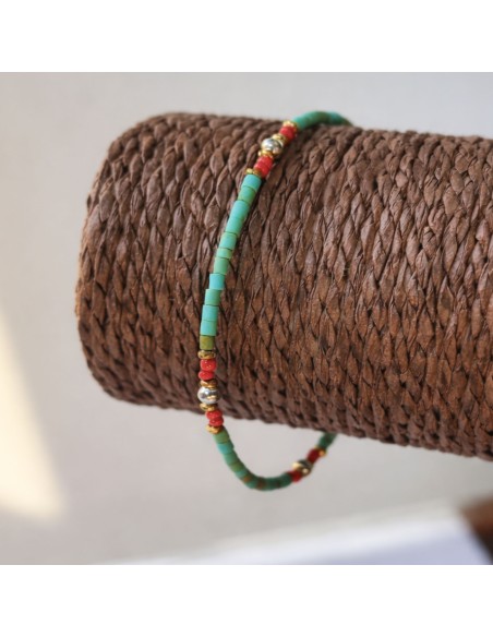 Bracelet népalais perles fines – Turquoise & pierre