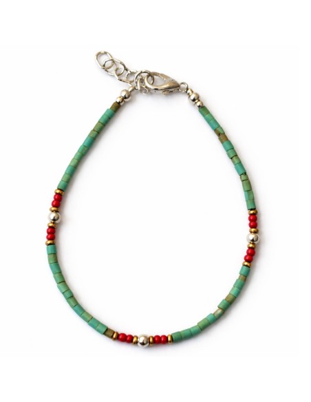 Bracelet népalais perles fines – Turquoise & pierre
