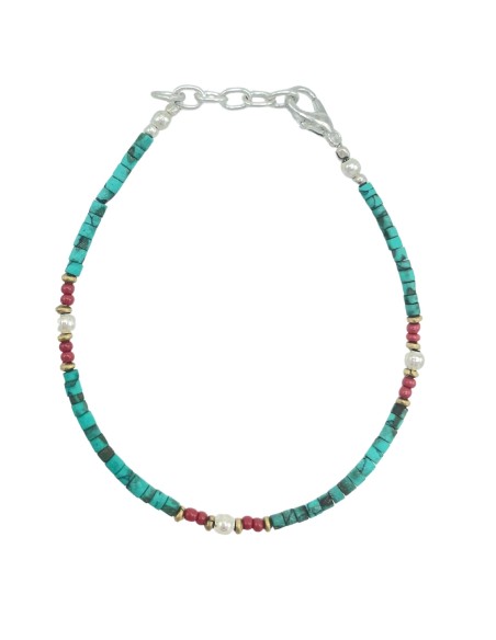 Bracelet népalais perles fines – Turquoise & pierre