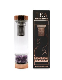 Bouteille à thé en verre – Finition or rose & améthyste