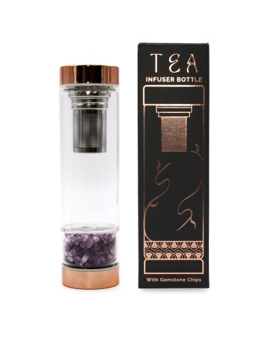 Bouteille à thé en verre – Finition or rose & améthyste