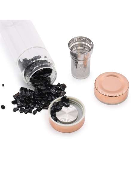 Bouteille à thé en verre – Finition or rose & améthyste