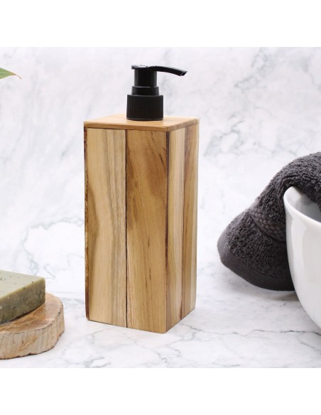 Distributeur de savon en bois de teck – Forme carrée