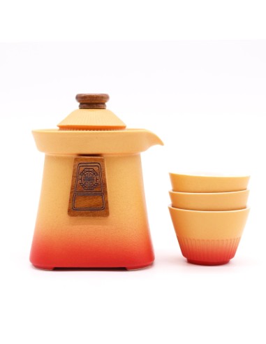 Service à thé Temple – Terre orangée (théière & 3 tasses)
