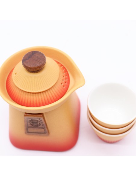 Service à thé Temple – Terre orangée (théière & 3 tasses)