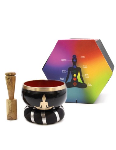 Set de bol tibétain – Bouddha noir & orangé