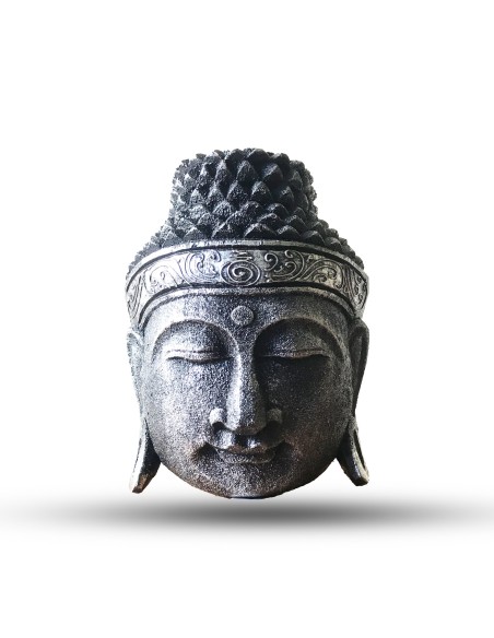 Tête de Bouddha décorative argentée – Lumière zen