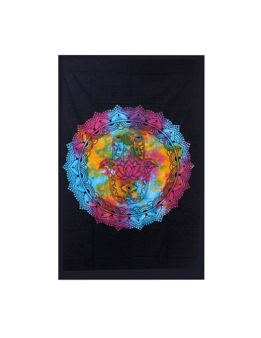 Colcha en coton Hamsa noire – Protection sacrée