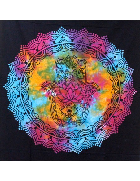 Colcha en coton Hamsa noire – Protection sacrée