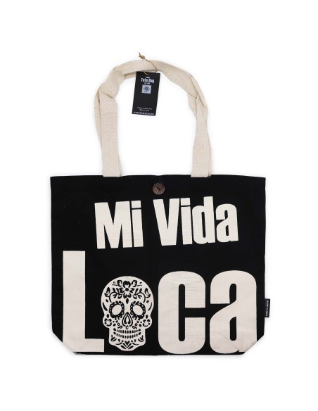 Sac cabas iconique – «?Mi Vida Loca?» – Toile naturelle noire