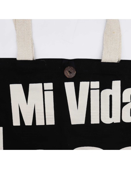 Sac cabas iconique – «?Mi Vida Loca?» – Toile naturelle noire