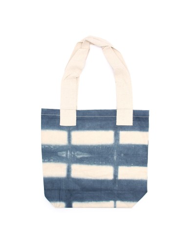 Sac cabas en coton tie?dye – Rectangles gris, anses naturelles